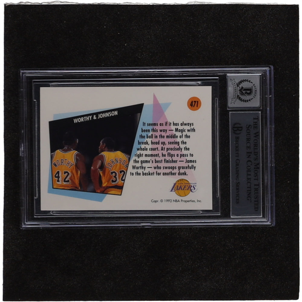 Magic Johnson & James Worthy Signed 1991-92 SkyBox #471 Magic Johnson / James Worthy TW - Autographs Graded BGS 10