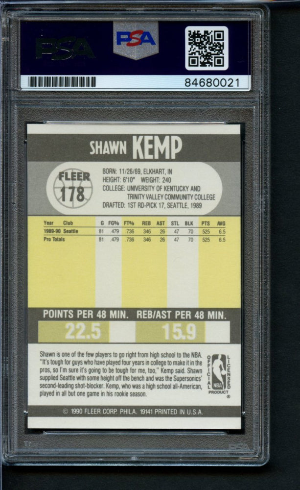 Shawn Kemp Signed 1990-91 Fleer #178 - Autograph Graded PSA 10 | Rookie Card