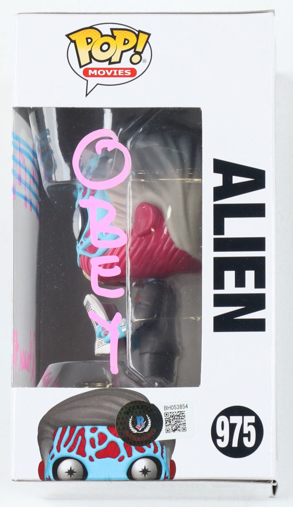 Alan Howarth Signed (Beckett) "They Live" #975 Alien Funko Pop! Vinyl Figure with Sketch Inscribed "OBEY"