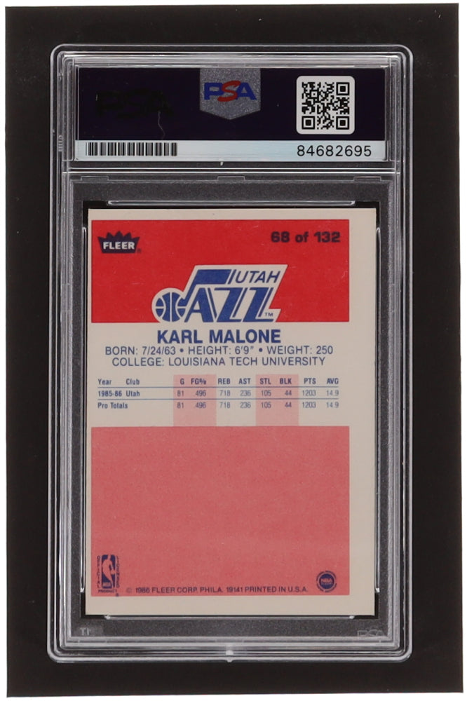 Karl Malone Signed 1986-87 Fleer #68 RC - Autograph Graded (PSA) 10 - Rookie Card