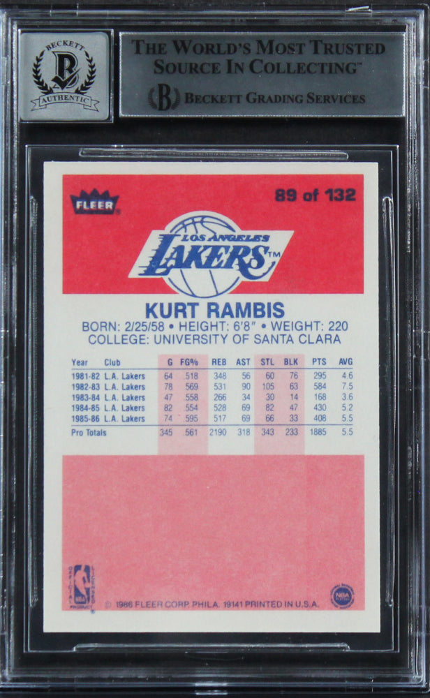 Kurt Rambis Signed 1986-87 Fleer #89 RC - Inscribed "4x Champ" - Autograph Graded (BGS) 10 - Rookie Card