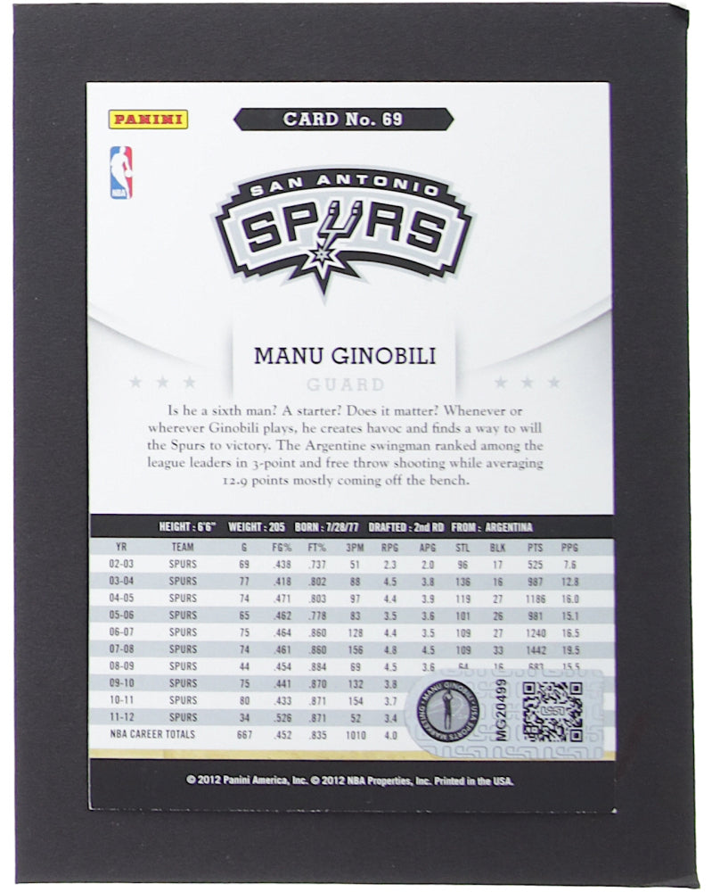 Manu Ginobili Signed 2012-13 Hoops #69 (Ginobili)