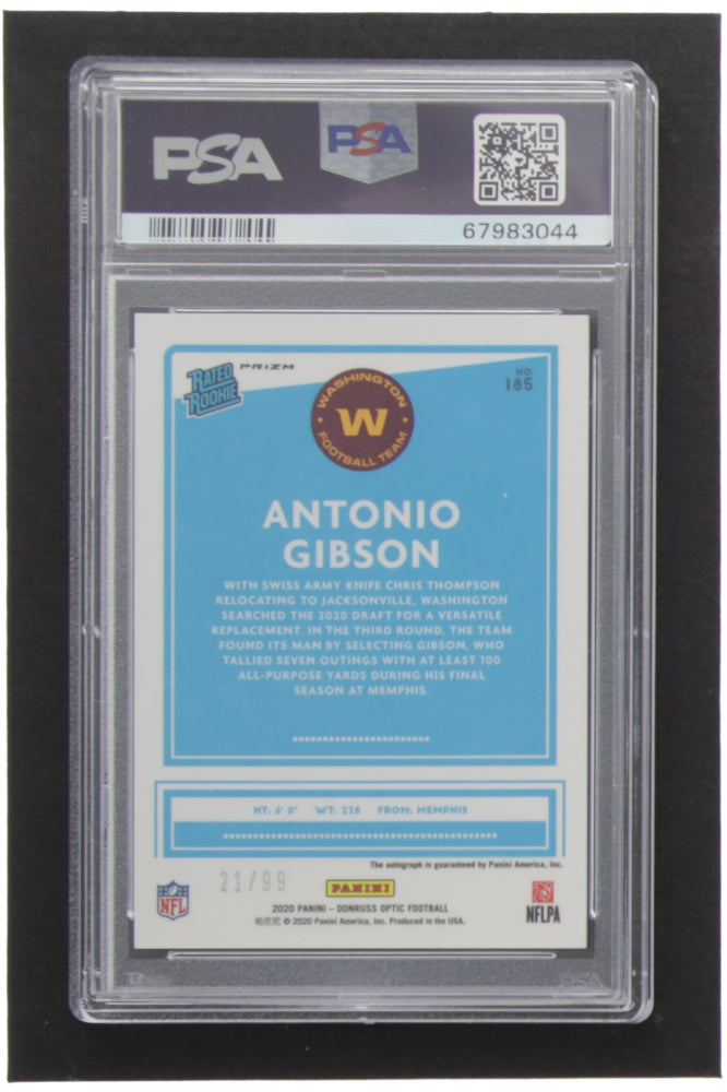 Antonio Gibson 2020 Donruss Optic Rated Rookies Autographs Holo #185 Serially Numbered #21 / 99 - (PSA) 10 - Rookie Card