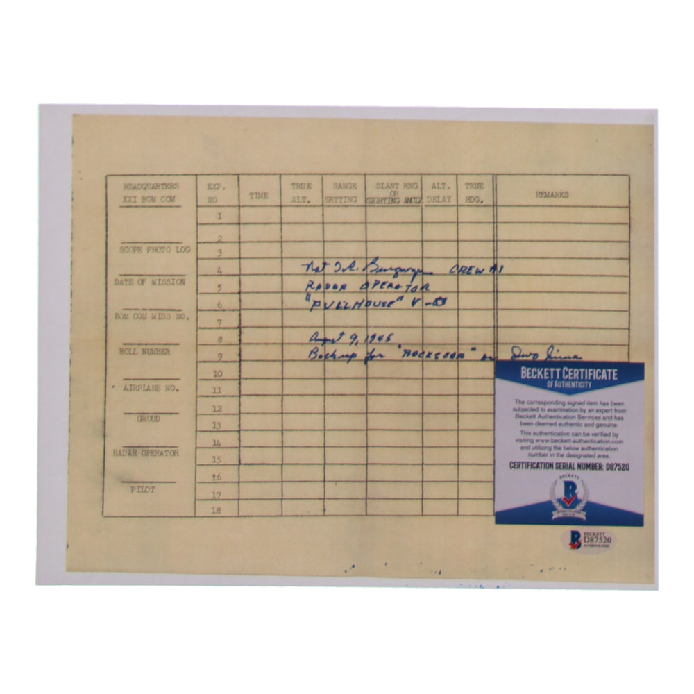 Nathaniel T. Burgwyn Signed (Beckett) 8.5x11 WWII Document Copy with Extensive Inscription