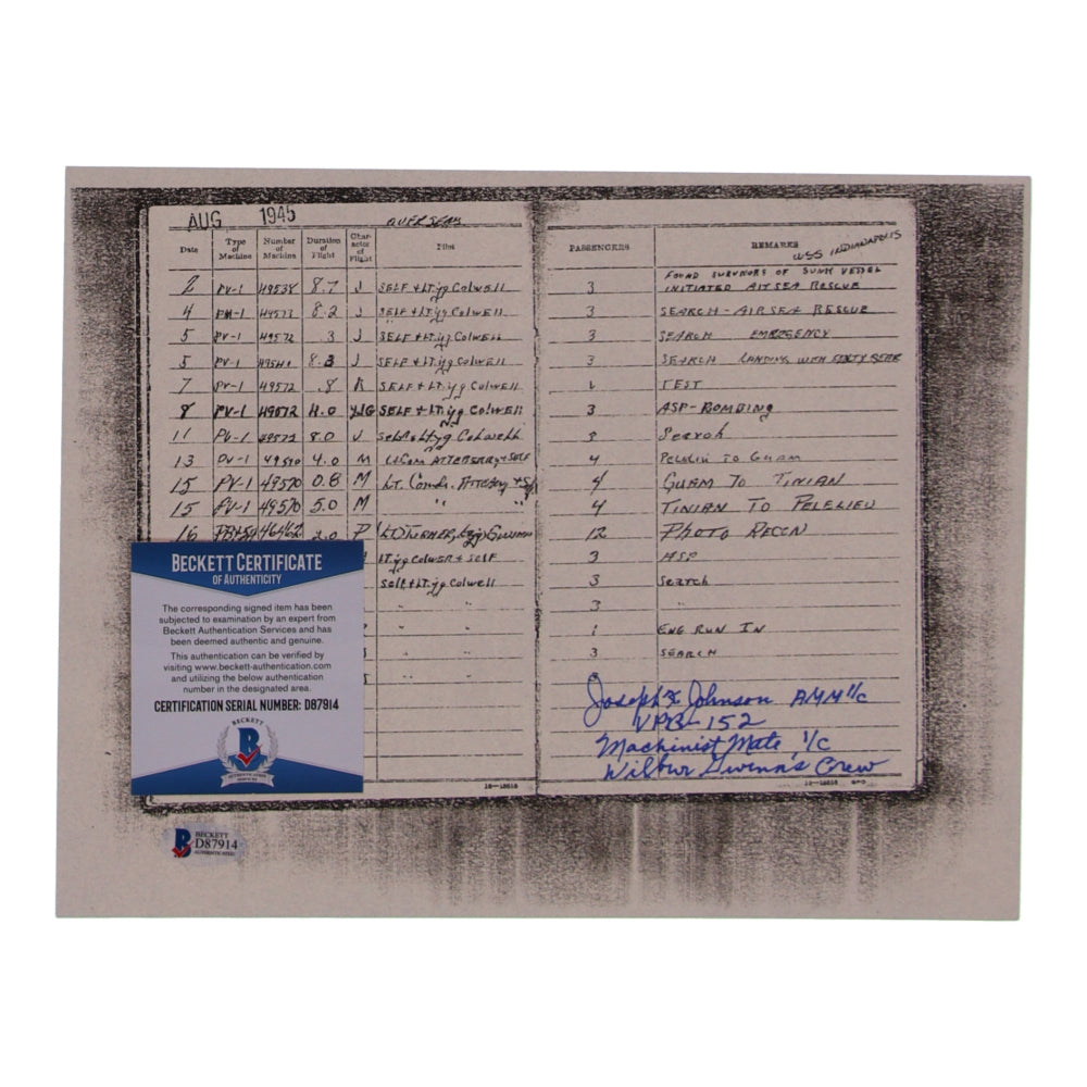 Joseph I. Johnson Signed (Beckett) 8.5x11 WWII Document Copy with Service Record Inscription