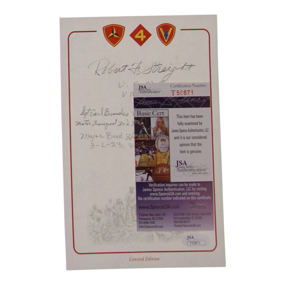 Earl Brandes, Robert Streight & Bud Hampton Signed (JSA) WWII Pearl Harbour - 6x9 Bookplate with Division Inscriptions