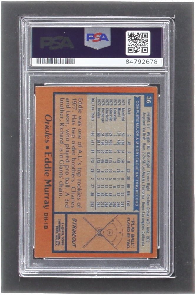 Eddie Murray Signed 1978 Topps #36 RC (PSA) - Autograph Graded (PSA) 10 - Rookie Card