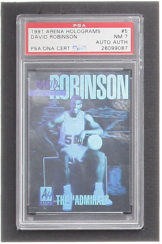 David Robinson Signed 1991 Arena Holograms #5 (PSA 7) - Authentic Autograph- Serially Numbered #80 of 250