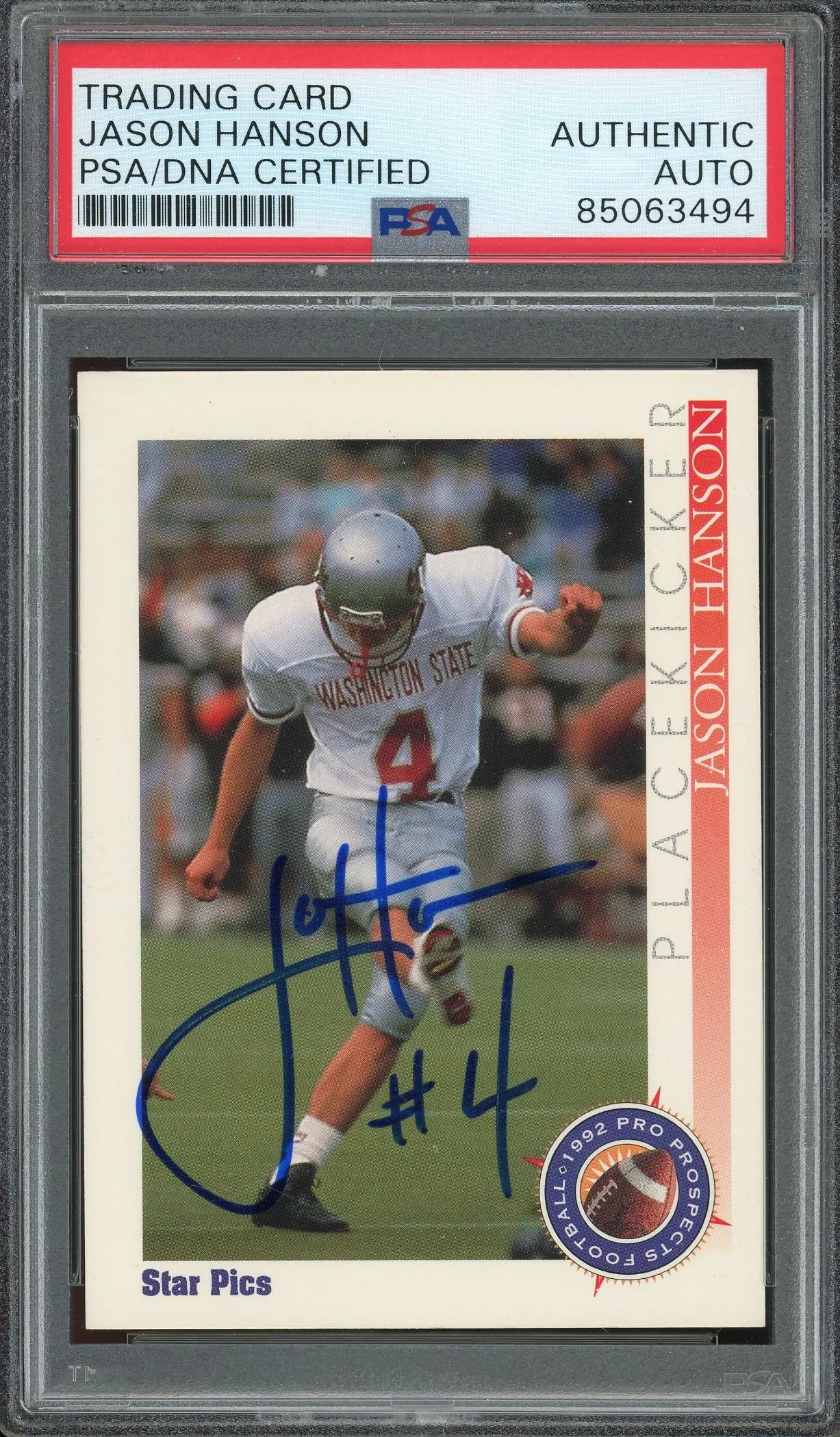 Jason Hanson Signed 1992 Star Pics #11 RC (PSA) - Rookie Card