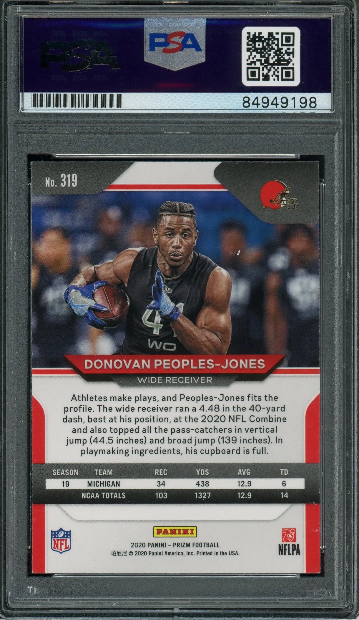 Donovan Peoples-Jones Signed 2020 Panini Prizm Rookie Card #319- PSA/DNA Cards