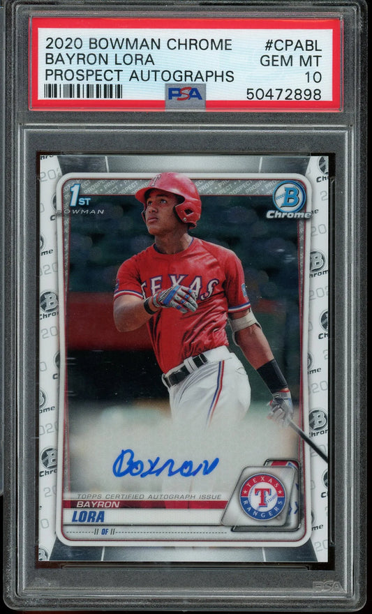 Bayron Lora 2020 Bowman Chrome Prospects 1st Bowman Autograph #CPABL RC– Graded 10 (PSA) - Rookie Card