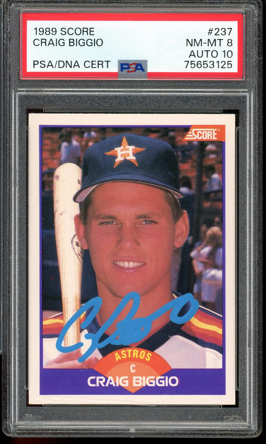 Craig Biggio Signed 1989 Score #237 RC – Graded 8 With 10 Autograph (TriStar And PSA) - Rookie Card