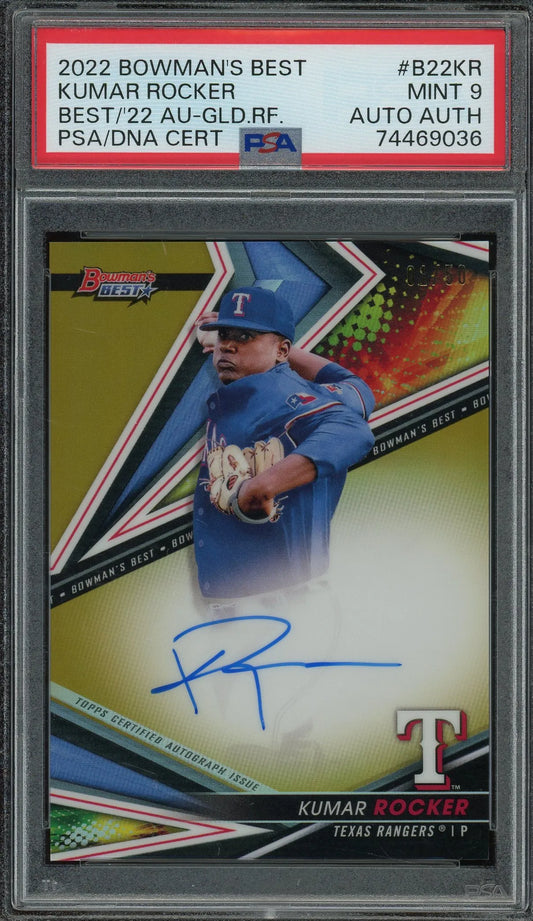 Kumar Rocker 2022 Bowman’s Best Best Of ’22 Gold Refractor Autograph – #1 Of 50 – PSA 9 with Authentic Autograph -