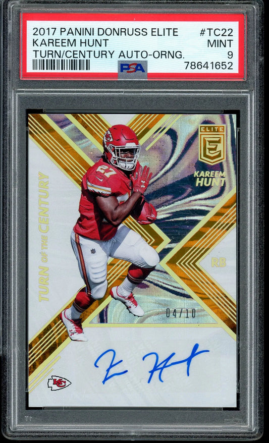 Kareem Hunt 2017 Panini Donruss Elite Turn Of The Century Orange Autograph #TC22 RC – #4 Of 10 – Graded Mint 9 (PSA) - Rookie Card