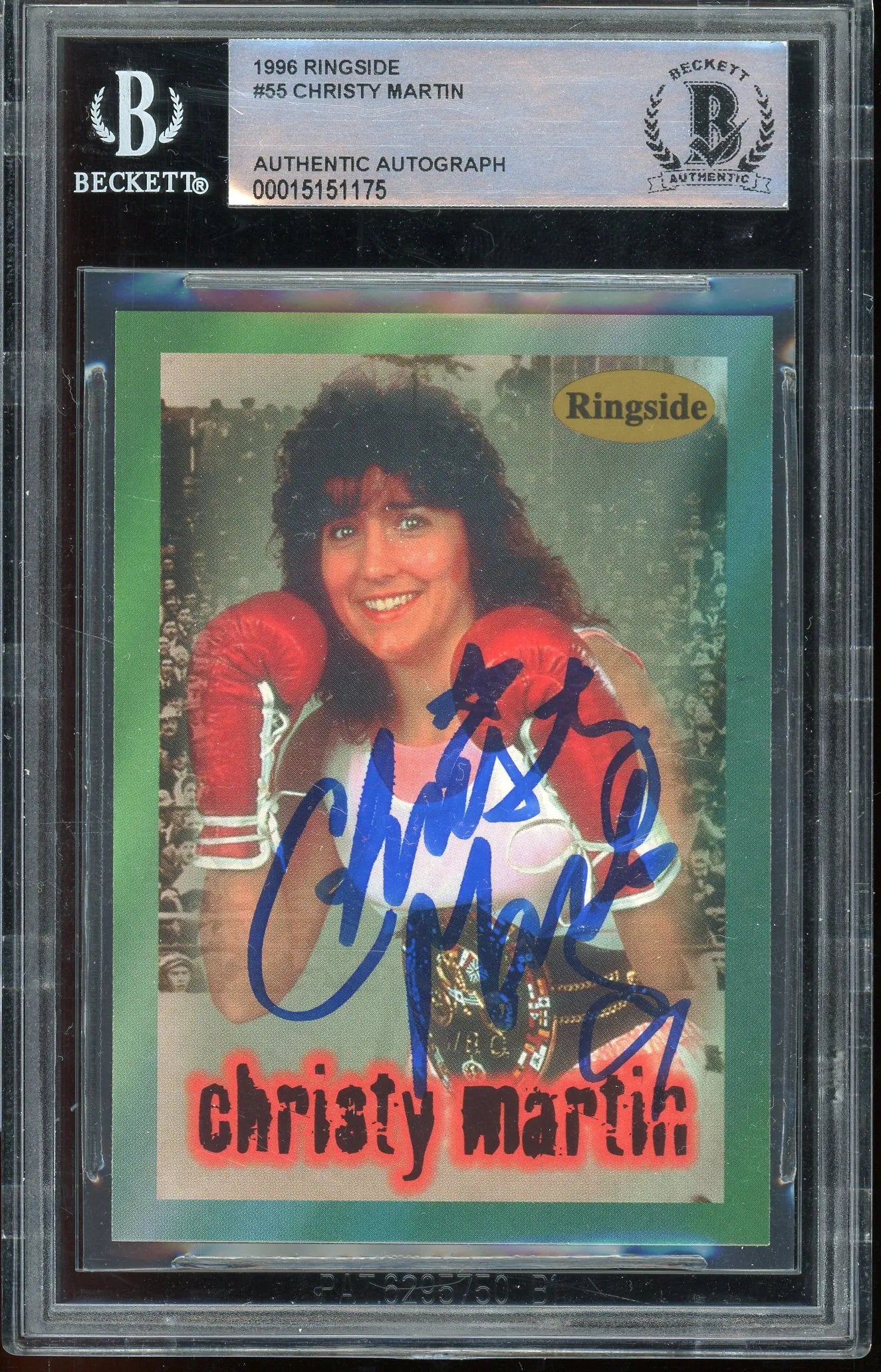 Christy Martin Signed 1996 Ringside #55 RC (BAS Encapsulated) - Rookie Card