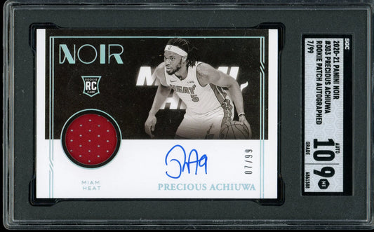 Precious Achiuwa 2020 Panini Noir RPA Rookie Jersey Relic #303 RC– #7 Of 99!– Graded Mint 9 (SGC) With Graded 10 Autograph - Rookie Card