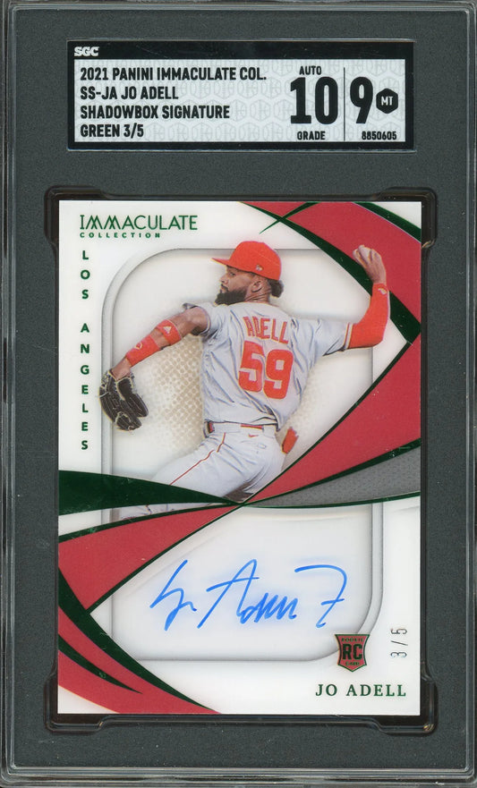 Jo Adell 2021 Panini Immaculate Collection Shadowbox Signature Green #SS-JA RC – #3 Of 5 – Graded Mint 9 (SGC) With Graded 10 Autograph - Rookie Card