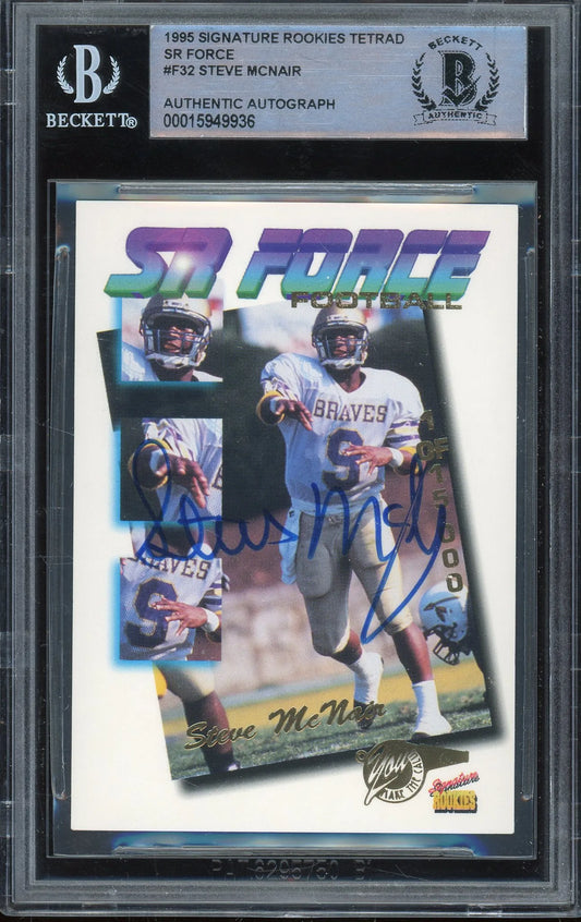 Steve McNair Signed 1995 Signature Rookies Tetrad SR Force #F32 RC (BAS) - Rookie Card