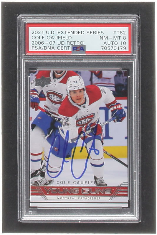 Cole Caufield Signed 2021-22 Upper Deck '06-07 Retro #T82 YG (PSA 8 | Autograph Graded PSA 10) Rookie Card
