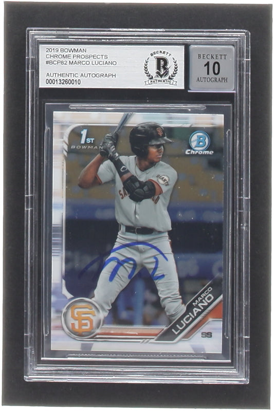 Marco Luciano Signed 2019 Bowman Chrome Prospects #BCP82 RC (BGS) Rookie Card | Autograph Graded Beckett (BGS) 10