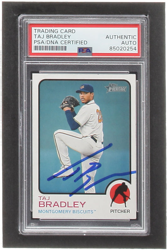 Taj Bradley Signed 2022 Topps Heritage Minors #124 RC (PSA) Rookie Card