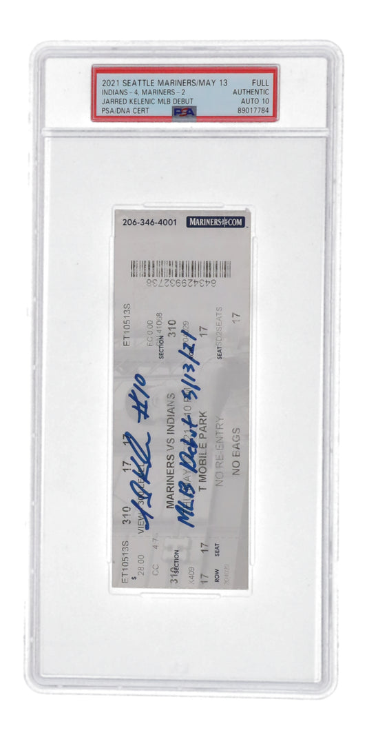 Jarred Kelenic Signed 2021 MLB Debut Ticket Inscribed "MLB Debut 5/13/21" (PSA | Auto Grade 10) Indians - 4 vs Mariners -2