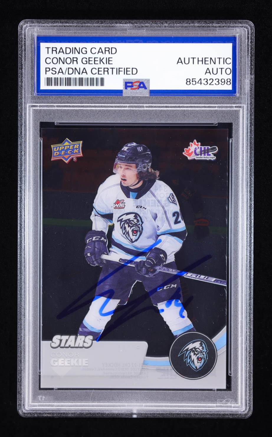 Conor Geekie Signed 2021 Upper Deck CHL Clear Cut #344 RC (PSA) - Rookie Card