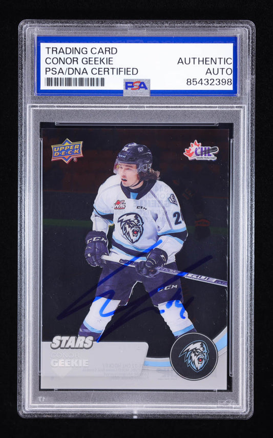 Conor Geekie Signed 2021 Upper Deck CHL Clear Cut #344 RC (PSA) - Rookie Card