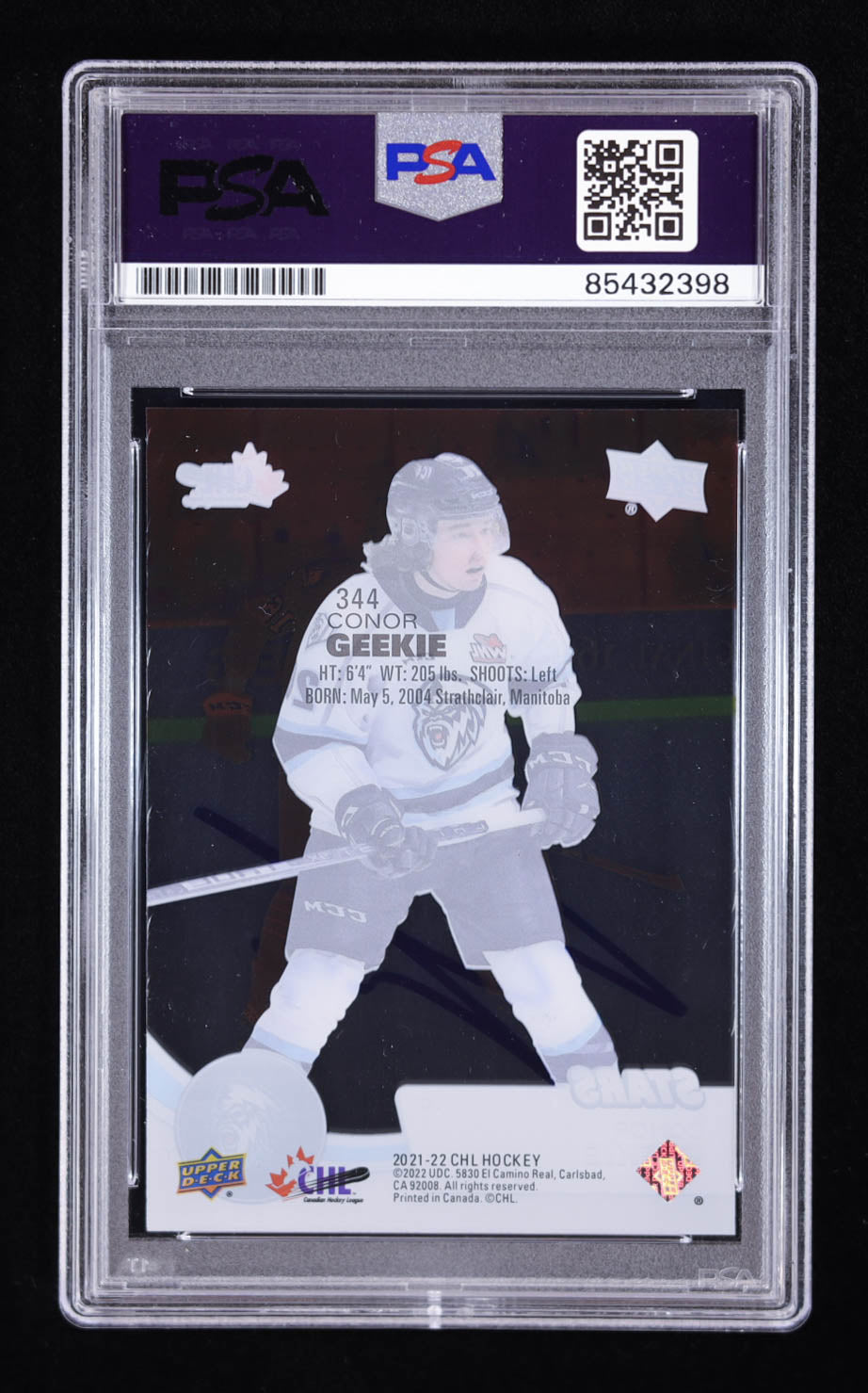 Conor Geekie Signed 2021 Upper Deck CHL Clear Cut #344 RC (PSA) - Rookie Card