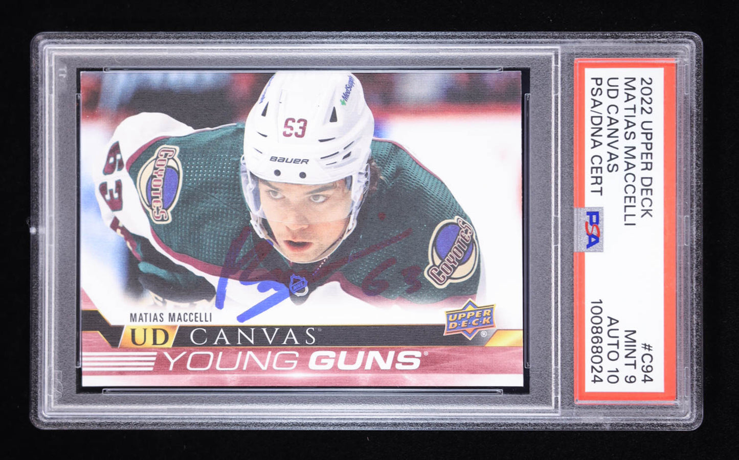 Matias Maccelli Signed 2022 Upper Deck Young Guns Canvas #C94 RC (PSA 9 | Auto Grade 10) - Rookie Card