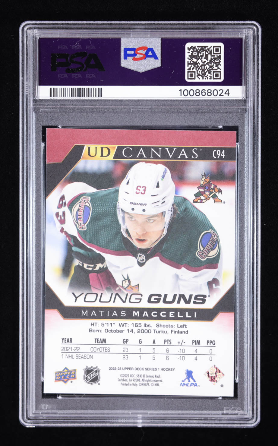 Matias Maccelli Signed 2022 Upper Deck Young Guns Canvas #C94 RC (PSA 9 | Auto Grade 10) - Rookie Card