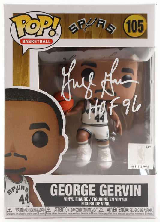George Gervin Signed (Beckett) Spurs #105 Funko Pop! Vinyl Figure Inscribed "HOF 96" - Beckett Witnessed