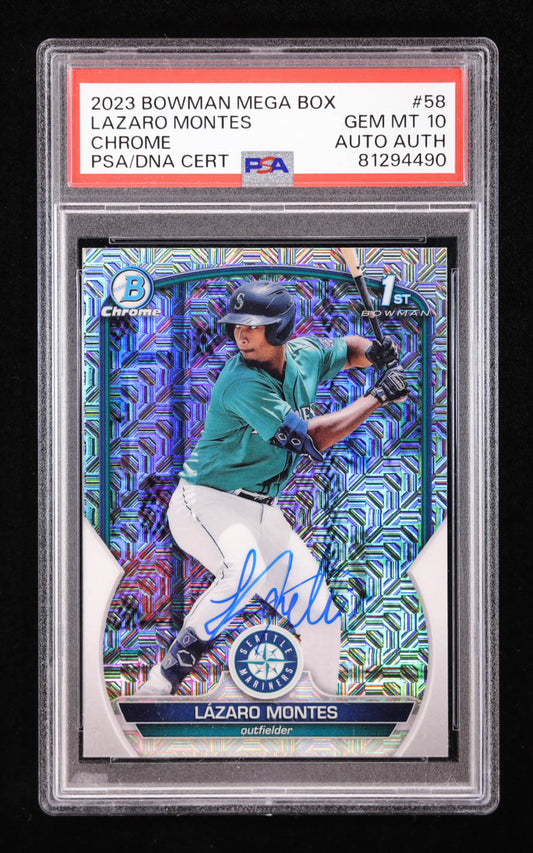 Lazaro Montes Signed 2023 Bowman Chrome Mega Box Prospects Refractors #BCP58 RC (PSA 10) Rookie Card