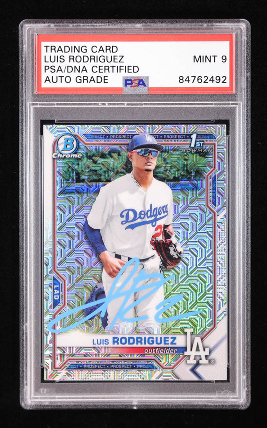 Luis Rodriguez Signed 2021 Bowman Chrome Mega Box Prospects Refractors #BCP196 RC (PSA | Auto 9) Rookie Card | Autograph Graded 9