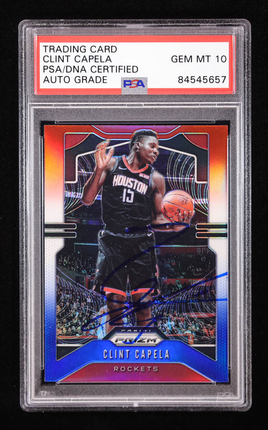 Clint Capela Signed 2019-20 Panini Prizm Red White Blue Prizm #110 (PSA | Auto 10) Autograph Graded 10