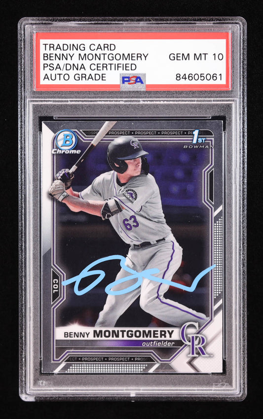 Benny Montgomery Signed 2021 Bowman Draft Chrome #BDC84 RC (PSA | Auto 10) Rookie Card | Autograph Graded 10