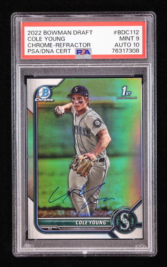 Cole Young Signed 2022 Bowman Chrome Draft Refractor #BDC112 RC (PSA 9 | Auto 10) Rookie Card | Autograph Graded 10