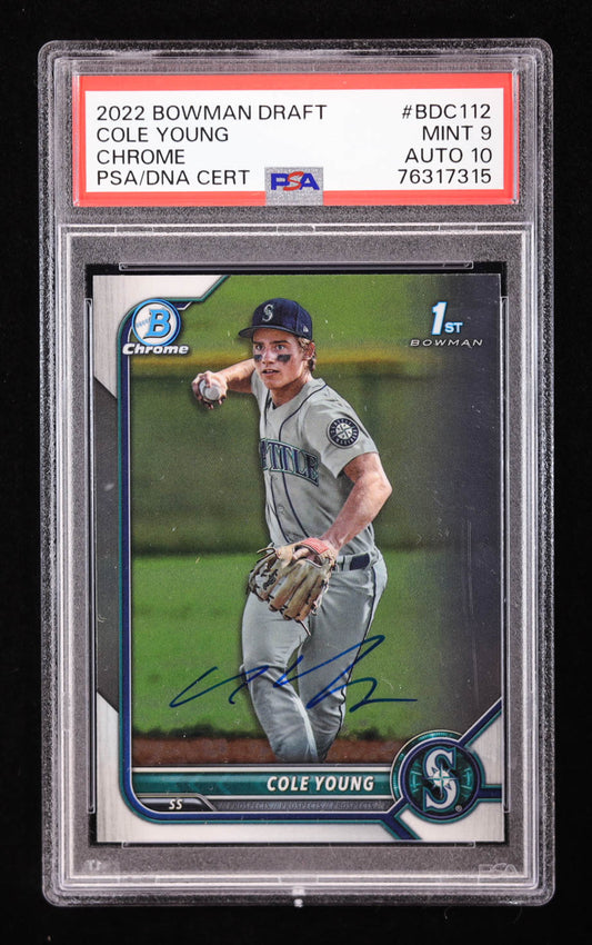 Cole Young Signed 2022 Bowman Chrome Draft #BDC112 RC (PSA 9 | Auto 10) Rookie Card | Autograph Graded 10