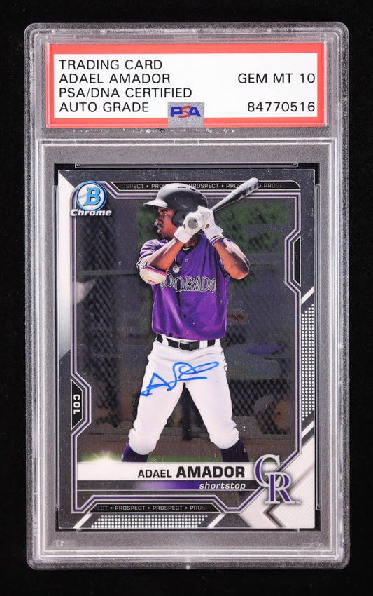 Adael Amador Signed 2021 Bowman Chrome Draft #BDC195 RC (PSA | Auto 10) Rookie Card | Autograph Graded 10