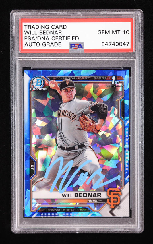 Will Bednar Signed 2021 Bowman Chrome Draft Sapphire #BDC197 RC (PSA | Auto 10) Rookie Card | Autograph Graded 10