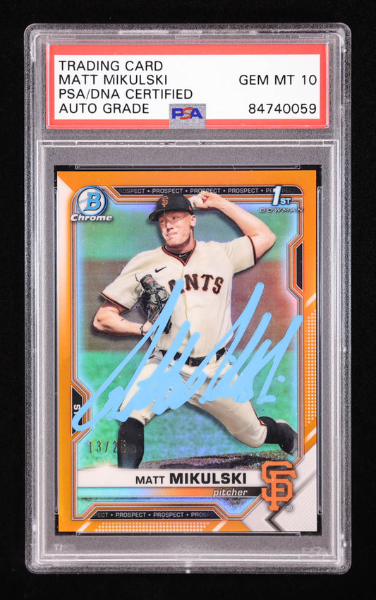 Matt Mikulski Signed 2021 Bowman Chrome Draft Orange Refractors #BDC179 #13/25 RC (PSA | Auto 10) Rookie Card | Autograph Graded 10 | Serially Numbered #13/25