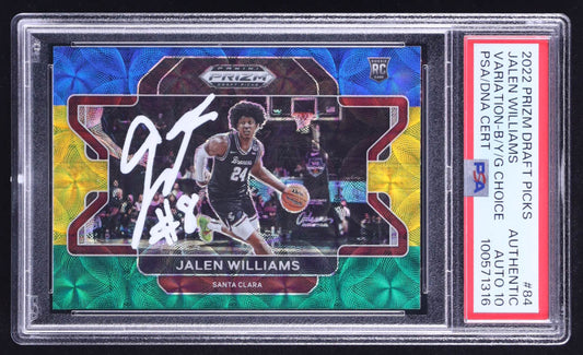 Jalen Williams Signed 2022-23 Panini Prizm Draft Picks Variations Prizms Choice Blue Yellow and Green #84 RC (PSA | Autograph Grade 10) Rookie Card