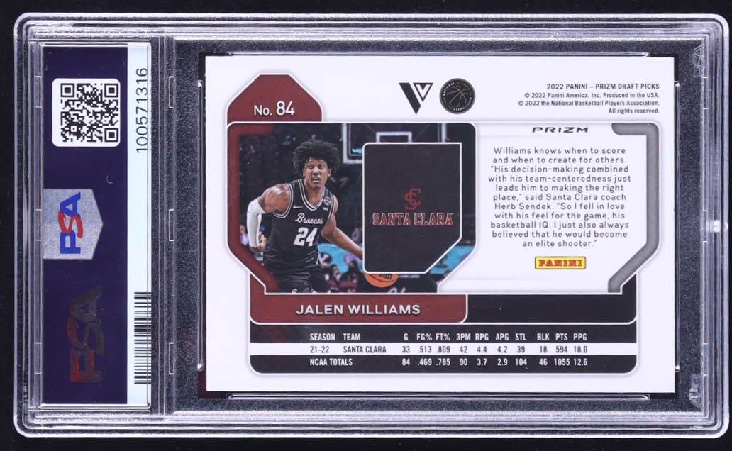 Jalen Williams Signed 2022-23 Panini Prizm Draft Picks Variations Prizms Choice Blue Yellow and Green #84 RC (PSA | Autograph Grade 10) Rookie Card