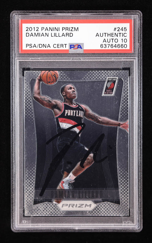 Damian Lillard Signed 2012 Panini Prizm #245 RC (PSA | Auto 10) Rookie Card | Autograph Graded 10