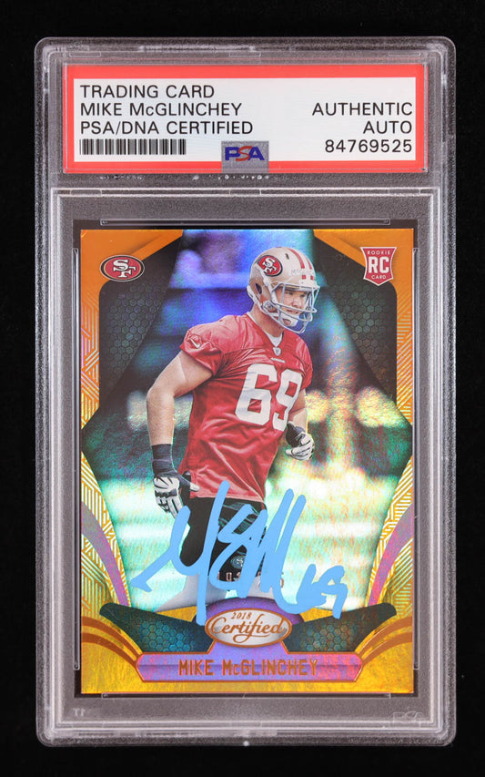 Mike McGlinchey Signed 2018 Certified Mirror Orange #196 #191/225 RC (PSA) Rookie Card | Serially Numbered #191/225