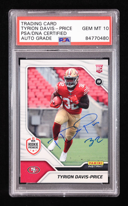 Tyrion Davis-Price Signed 2022 Panini Instant Rookie Premiere #FL27 RC (PSA | Auto 10) Rookie Card | Autograph Graded 10