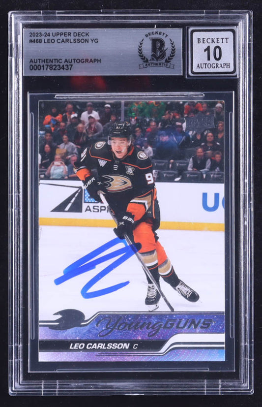 Leo Carlsson Signed 2023-24 Upper Deck #468 Young Guns RC (BGS | Autograph Grade 10) Rookie Card | Autograph Graded BGS 10