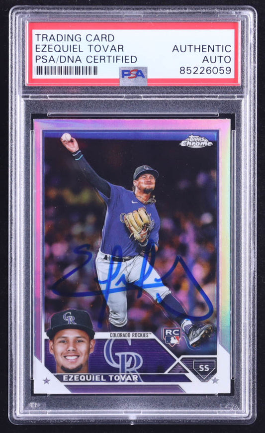 Ezequiel Tovar Signed 2023 Topps Chrome Refractors #106 RC (PSA) Rookie Card