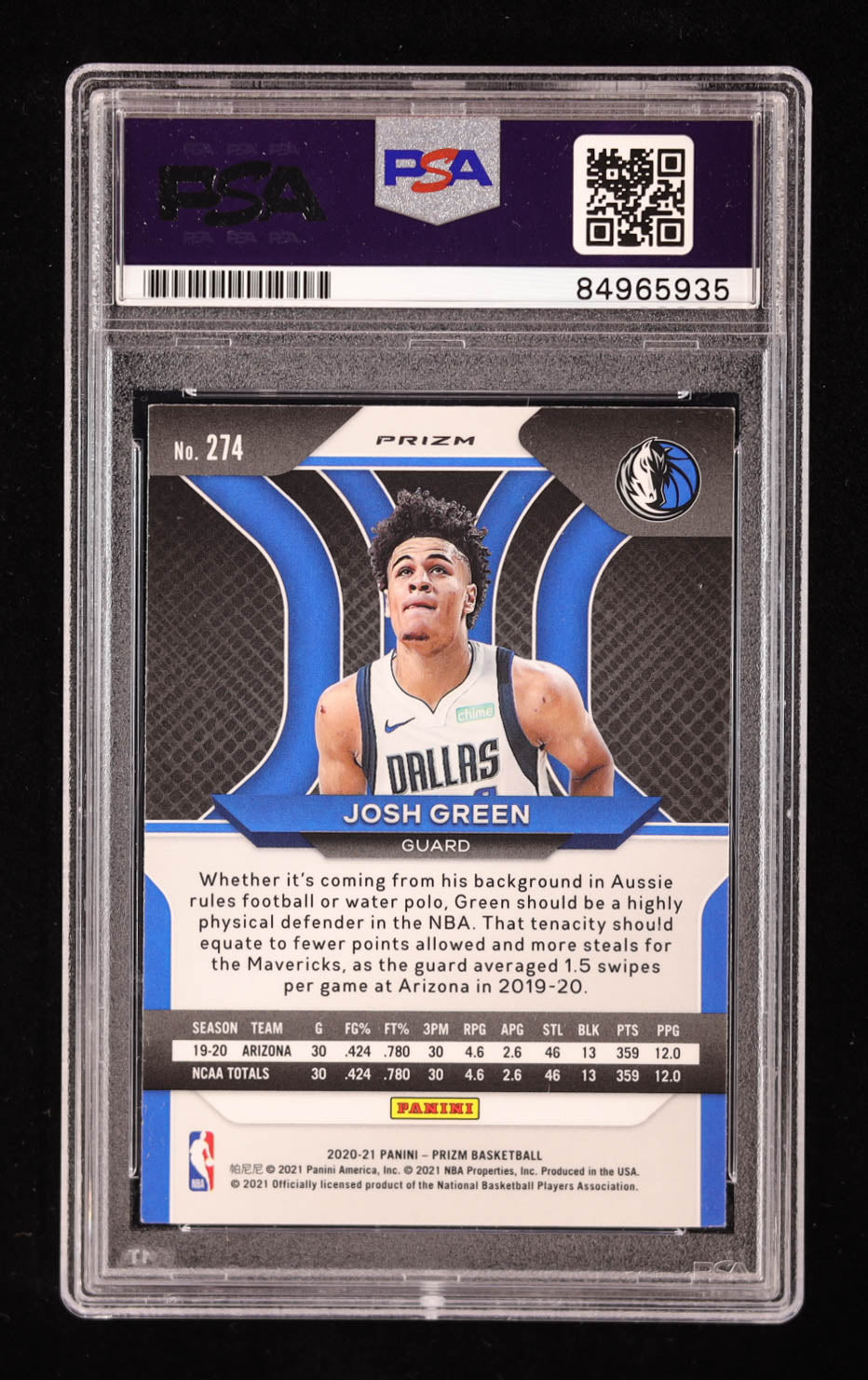 Josh Green Signed 2020-21 Panini Prizm Prizms Silver #274 RC (PSA | Auto 10) Rookie Card