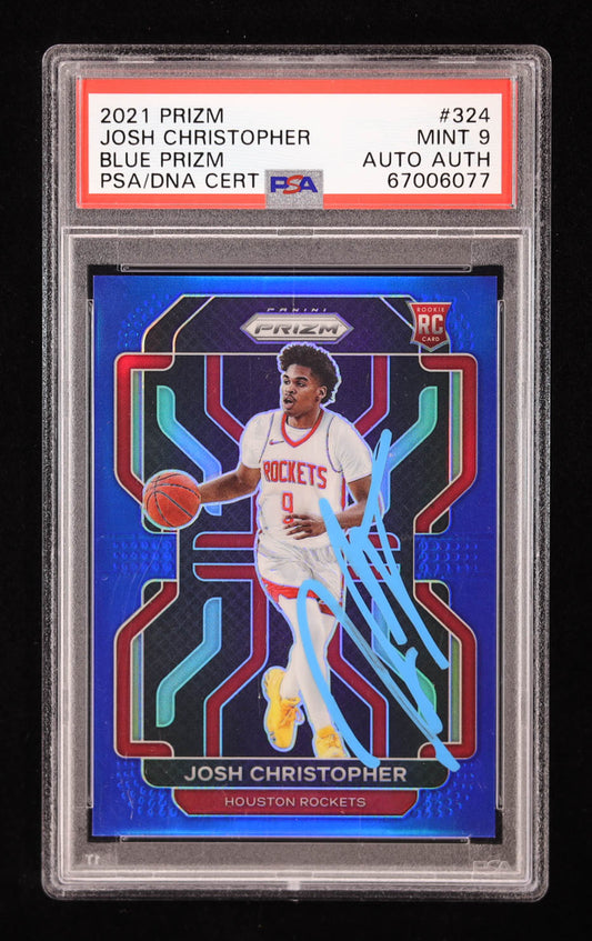 Josh Christopher Signed 2021-22 Panini Prizm Prizms Blue #324 #121/199 RC (PSA 9) Rookie Card | Serially Numbered #121 / 199